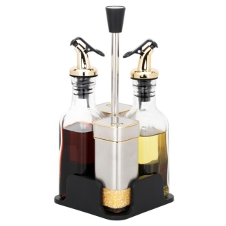 Ensemble de 5 Pièces en Verre pour Huile, Vinaigre, Poivre et Sel