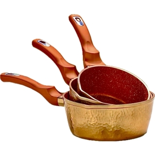 Golden House Set De 3 Casseroles Granite Effet Cuivre